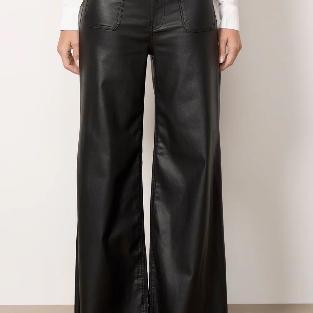 Kut from the Kloth Goldie High Rise Super Flare Black Wide-Leg coated pants